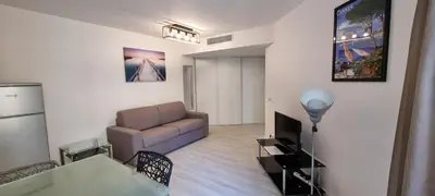 a living room with a couch and a television at Vieux Port One Bedroom Apartment B22 in Cannes