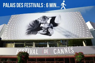 a billboard of a man kissing a baby on a building at Renovated studio near the CROISETTE in Cannes