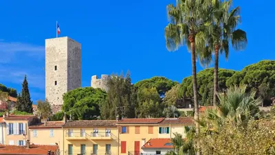 a view of a town with a tower at Bessons in Cannes