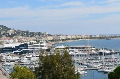 a group of boats docked in a harbor at le suquet entre palais et des plages in Cannes