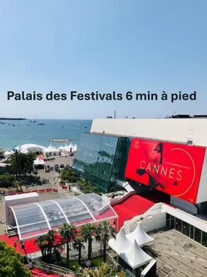 a picture of a resort with a pool and the ocean at Plaisant 2 Pieces TERRASSE, Clémenceau A1B263 in Cannes