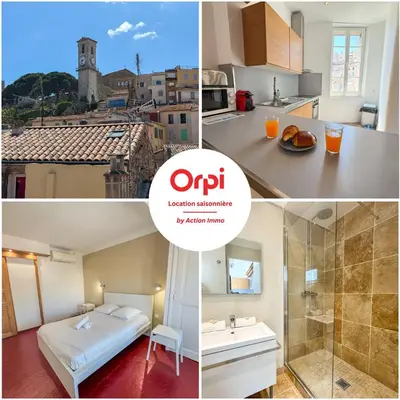 a collage of photos of a bathroom and a room at WOOD Forville Suquet View in Cannes