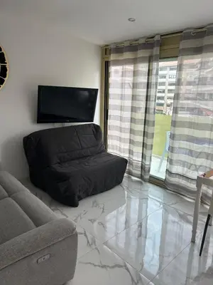 a living room with a couch and a flat screen tv at Cannes Croisette in Cannes