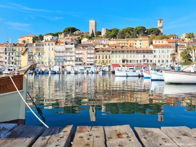 a group of boats docked in a harbor with buildings at Apartment Villa Francia-5 by Interhome in Cannes