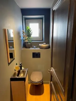 a small bathroom with a toilet and a sink at Pavillon Geneve in Cannes