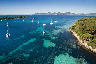 an aerial view of a large body of water with boats at Beautiful modern apartment in the heart of Cannes in Cannes