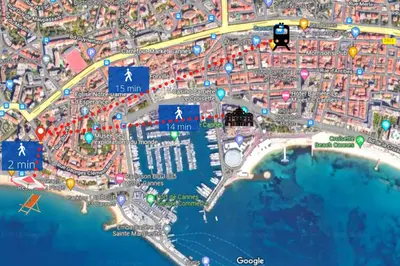 a map of a city with roads and buildings at Le Dol - 150m plages - Suquet - Verrière Côte d'azur in Cannes