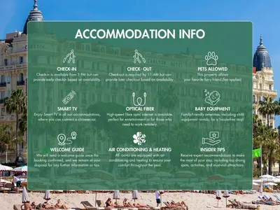 a sign on the beach with people on the sand at LB Vacation Rentals I Large Superieure Room with Balcony I Casa d'Azur in Cannes